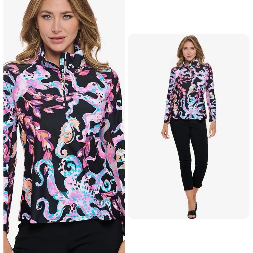 Aryeh Black and Pink Patterned cover up